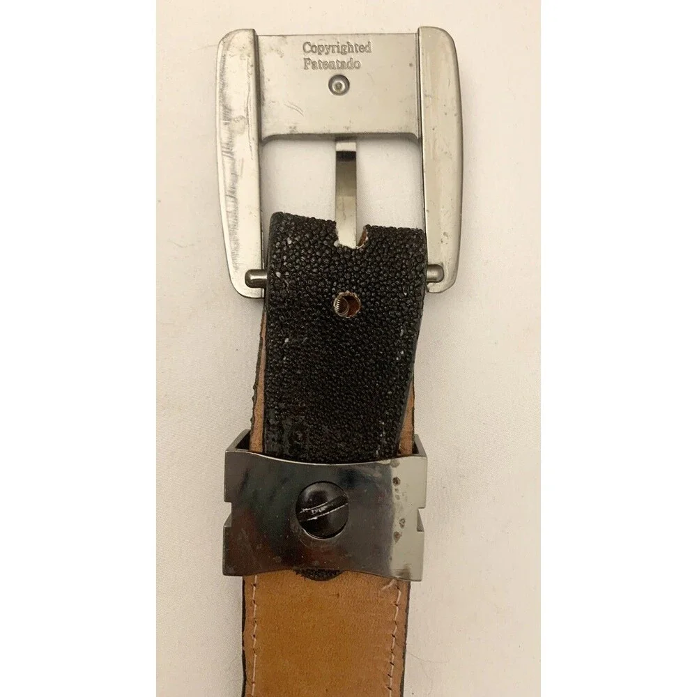 River Belts Snake Skin Belt 32 Black Leather Metal Accents Western Embossed